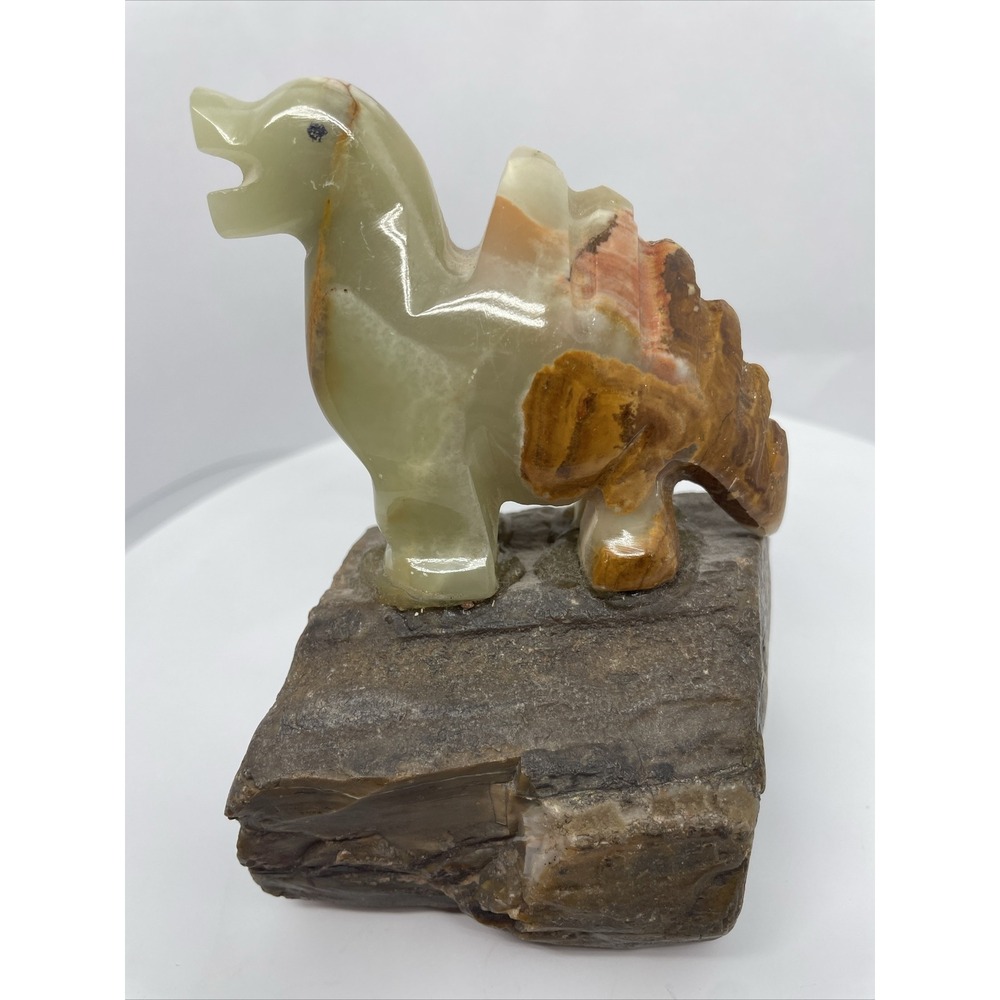 Gorgeous Natural Crystal Cluster Hand Carved Dinosaur On Heavy Calcified Rock 4"